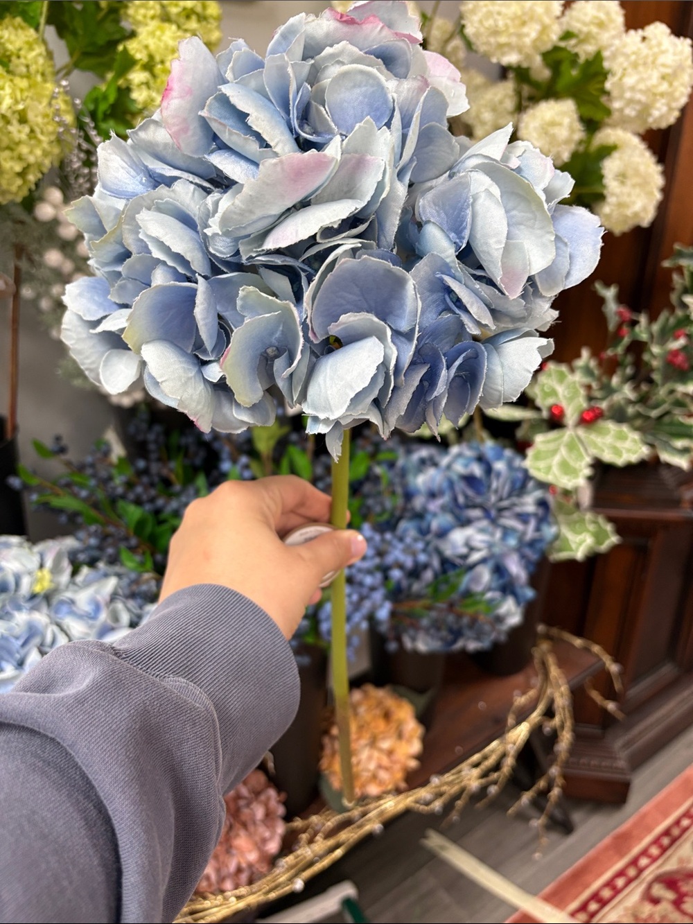 Light blue hydrangea stem 19”